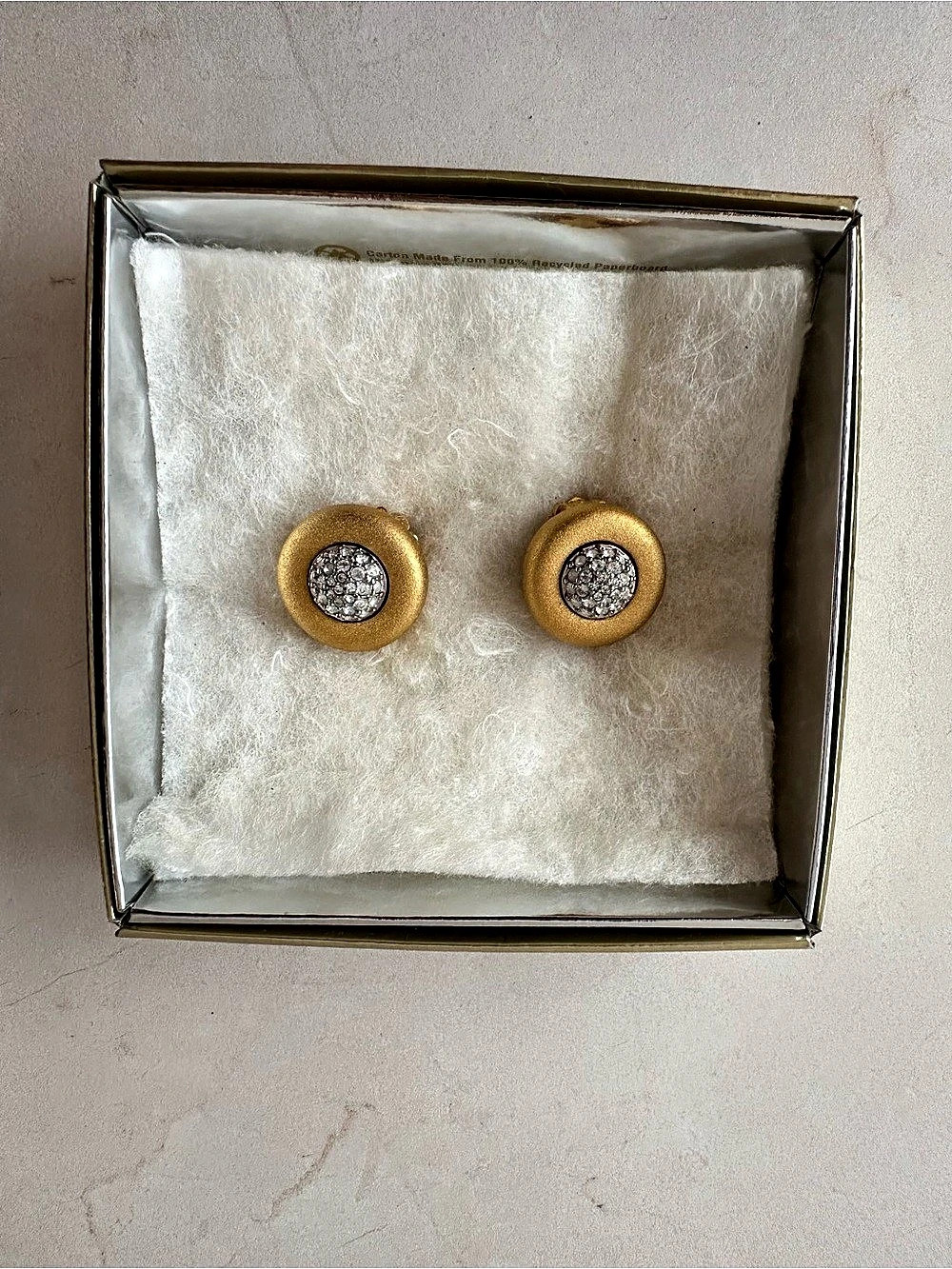 Swarovski Vintage Gold-Tone Pave Crystal Round Clip-On Earrings